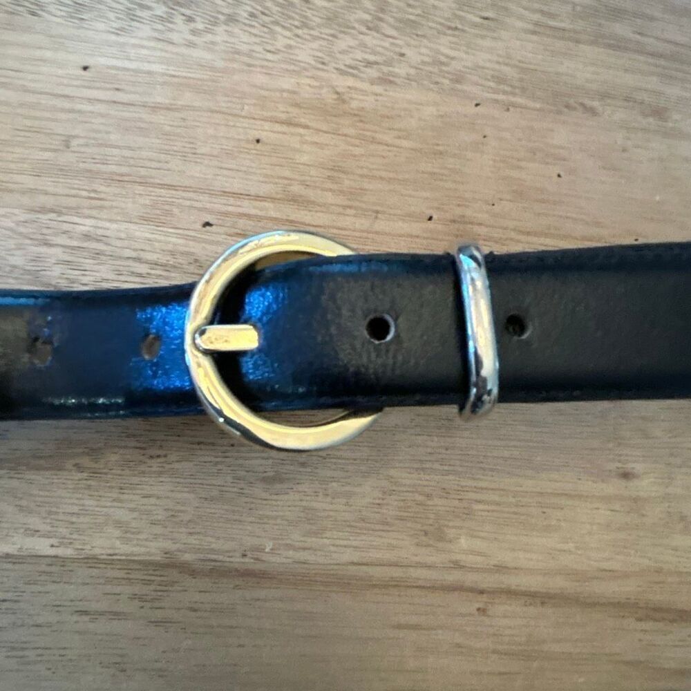 Donna Katz Leather belt black gold silver tone hardware m vintage